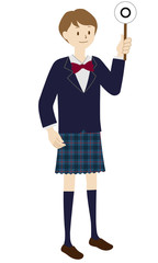 Illustration of a female student standing (Raise the correct answer)