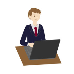 Illustration of a male student using a laptop
