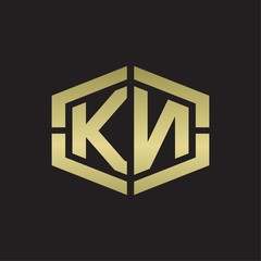 KN Logo monogram with hexagon shape and piece line rounded design tamplate on gold colors