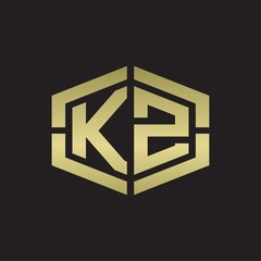 KZ Logo monogram with hexagon shape and piece line rounded design tamplate on gold colors