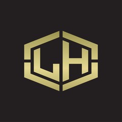 LH Logo monogram with hexagon shape and piece line rounded design tamplate on gold colors
