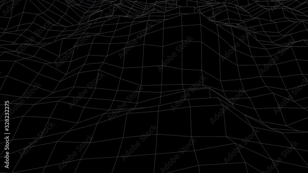 Poster computer generated a wireframe wave. 3d rendering of a luminous fine mesh. futuristic backdrop
