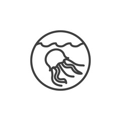 Jellyfish sign line icon. linear style sign for mobile concept and web design. Jelly fish underwater outline vector icon. Symbol, logo illustration. Vector graphics