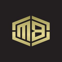 MB Logo monogram with hexagon shape and piece line rounded design tamplate on gold colors