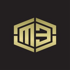 ME Logo monogram with hexagon shape and piece line rounded design tamplate on gold colors