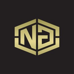 NG Logo monogram with hexagon shape and piece line rounded design tamplate on gold colors