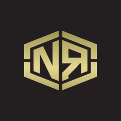 NR Logo monogram with hexagon shape and piece line rounded design tamplate on gold colors