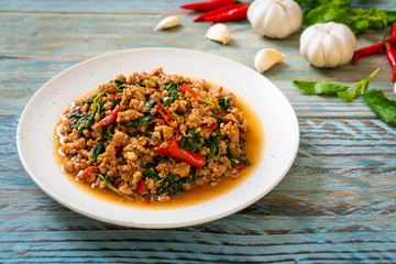 Stir fried Thai basil with minced pork