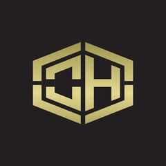 Obraz premium OH Logo monogram with hexagon shape and piece line rounded design tamplate on gold colors