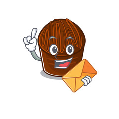 Happy face chocolate candy mascot design with envelope