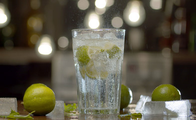 Glass with tonic on the table