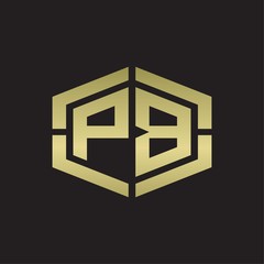 PB Logo monogram with hexagon shape and piece line rounded design tamplate on gold colors