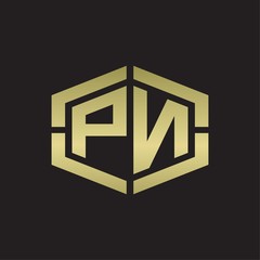 PN Logo monogram with hexagon shape and piece line rounded design tamplate on gold colors