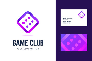 Logo and business card template with dice sign. Vector illustration for a game club, casino, poker club, and others. - obrazy, fototapety, plakaty