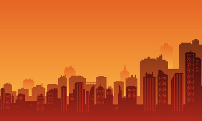 Obraz premium Urban silhouette with many buildings skycraper and mall.