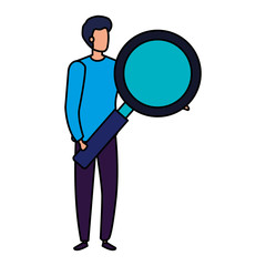 businessman with magnifying glass isolated icon