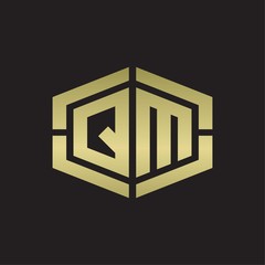 QM Logo monogram with hexagon shape and piece line rounded design tamplate on gold colors
