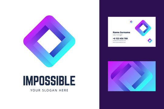 Logo and business card template with an impossible square sign. Vector illustration in modern gradient style.