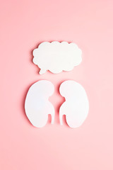 White human kidney symbol with empty speech bubble on pink background. World Kidney Day.