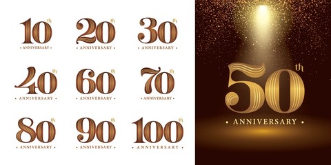Set of Anniversary logotype design, Elegant Classic Logo, Vintage and retro Serif Number Letters