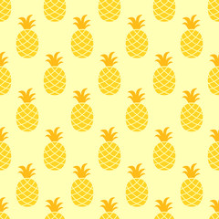 Pineapple seamless pattern on yellow background.