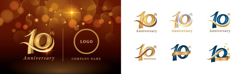 Set of 10th Anniversary logotype design, Ten years Celebrating Anniversary Logo - obrazy, fototapety, plakaty