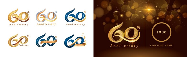 Fototapeta na wymiar Set of 60th Anniversary logotype design, Sixty years Celebrating Anniversary Logo
