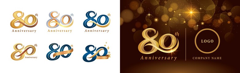 Set of 80th Anniversary logotype design, Eighty years Celebrating Anniversary Logo