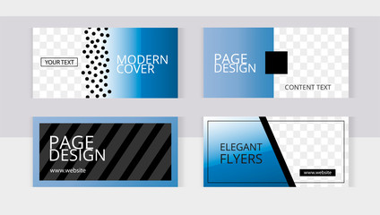 Trendy editable set horizontal banner templates with frame for images. Elegant modern style with blue elements.