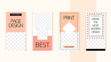 Set templates for design of social networks, story and print with windows for images. Peach colour modern style. 