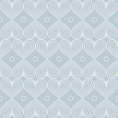 Seamless modern pattern. In vintage art deco style. Isolated white gradient lines of heart elements on grey background. Trend 2020. For backgrounds, fills, packaging, wallpaper design, print etc.