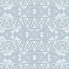 Seamless modern pattern. In vintage art deco style. Isolated white gradient lines of heart elements on grey background. Trend 2020. For backgrounds, fills, packaging, wallpaper design, print etc.