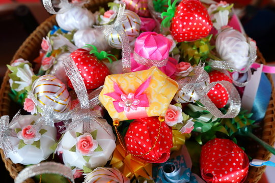 Ribbons of various colors and designs that make up items to be scattered to attendees Which will occur at the monks in Thailand
