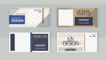 Elegant linear patterns. Background set horizontal banner templates with frame for images. Stylish design for creativity.