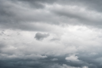 Dark clouds before a thunderstorm. Rainy autumn weather.