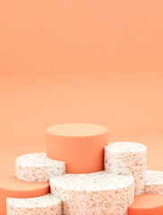 Geometric figures display on pink background,3d rendering ,3d illustration