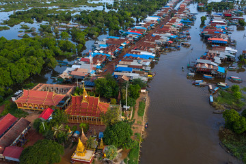 Flooded village and forest, Kompong Phluk, Tonle Sap, Siem Reap, Cambodia.