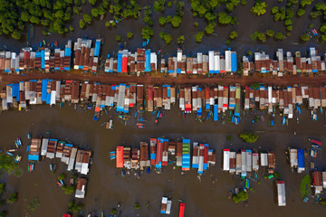 Flooded village and forest, Kompong Phluk, Tonle Sap, Siem Reap, Cambodia.