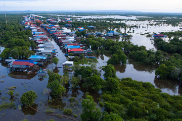Flooded village and forest, Kompong Phluk, Tonle Sap, Siem Reap, Cambodia.