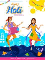 Obraz na płótnie Canvas illustration of Happy Holi Background for Festival of Colors celebration greetings