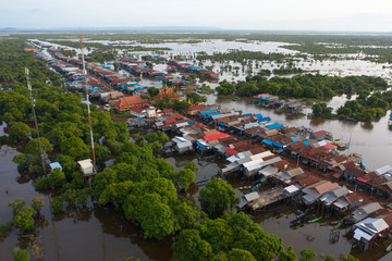 Flooded village and forest, Kompong Phluk, Tonle Sap, Siem Reap, Cambodia.