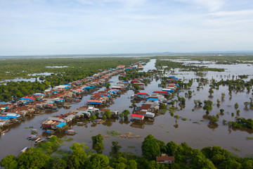 Flooded village and forest, Kompong Phluk, Tonle Sap, Siem Reap, Cambodia.