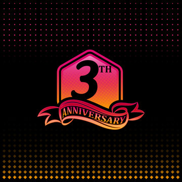 Three years anniversary celebration logotype. 3th anniversary logo, black background