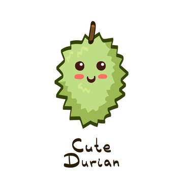 Kawaii Monthong Durian character vector illustration. Happy Smiling cute tropical east asian fruit popular in Thailand, Indonesia, China, Malaysia. Unique dessert with nickname King of Fruit.