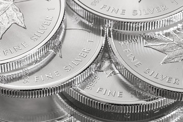 Illustrative Editorial image of Macro Close up of a 9999 Silver Canadian Maple Leaf Bullion Coin