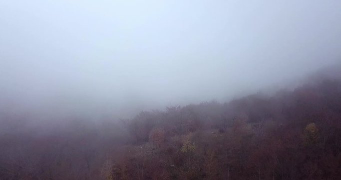 A Beautiful Foggy Morning At The Forest In Valsassina Italy - Aerial Shot