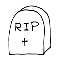 doodle tombstone with RIP. Hand drawn vector illustration