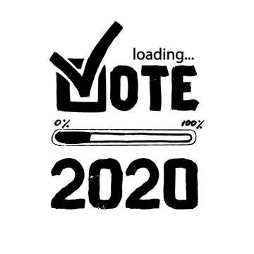 Vote loading bar. Simple vector outline text. Check mark Vote 2020.US American presidential election 2020. lettering isolated.Vote word