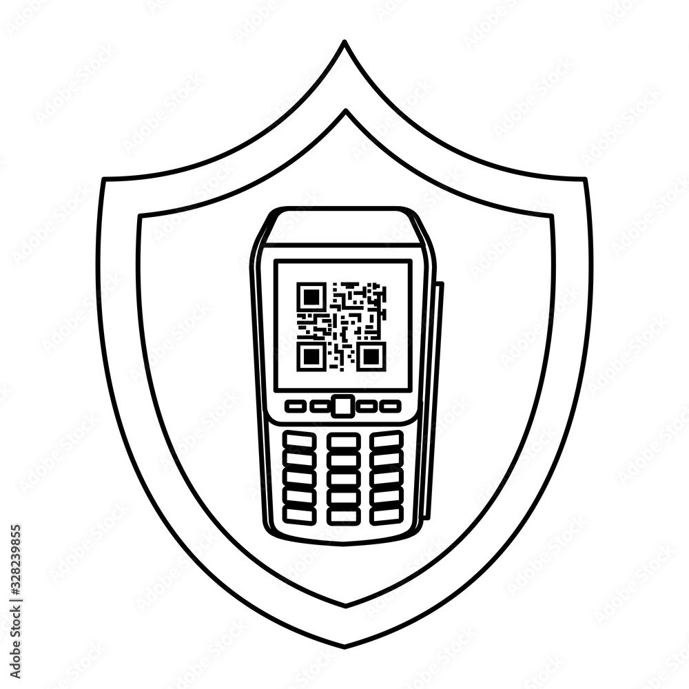 Poster dataphone with scan code qr in shield vector illustration design