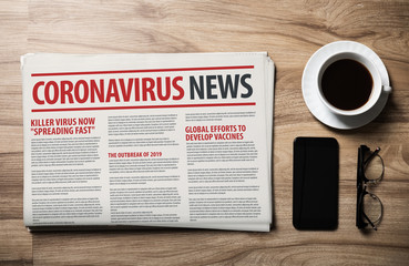 Mockup of Coronavirus Newspaper, News related of the COVID-19 with the the headline in paper media...